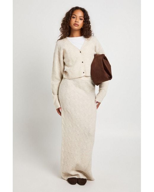 Boohoo Natural Textured Knit Boxy Oversized Jumper, Knitted Maxi Skirt 2 Piece Set