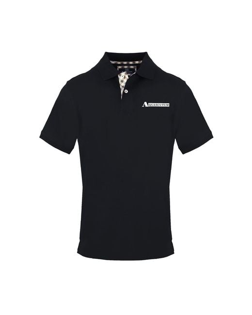 Aquascutum Black Lacoste Lettering Collared Short Sleeve Polo Shirt for men