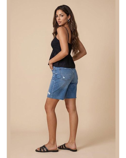 Urban Bliss Blue Shirred Brodiery Top