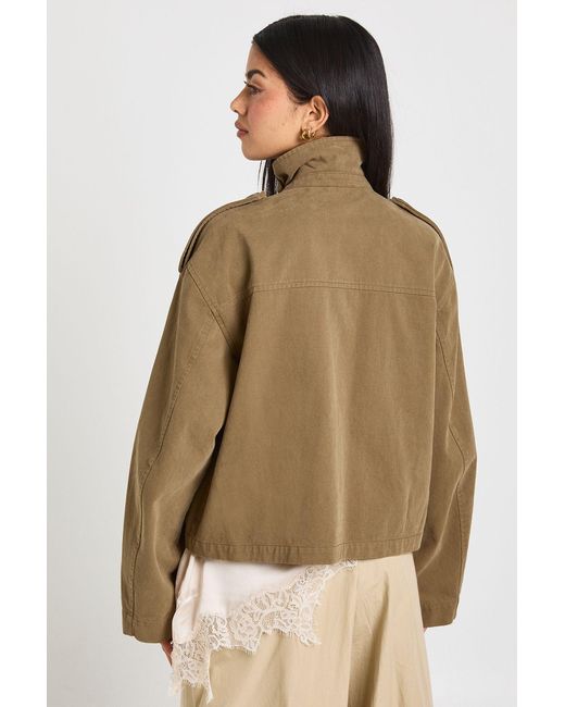 Boohoo Brown Funnel Neck Twill Utility Shacket