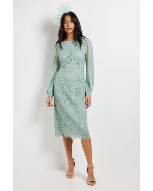 Wallis Green Lace Chiffon Cowl Back Pencil Dress
