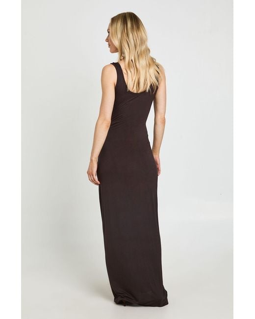 Boohoo Brown Petite Basic Scoop Neck Maxi Dress