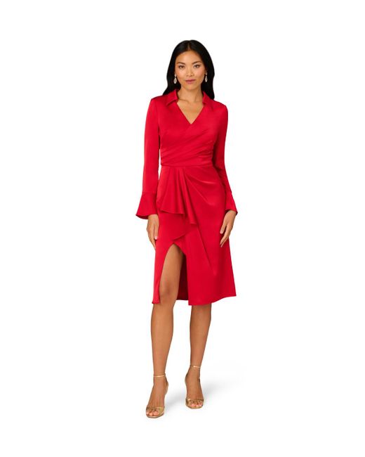 Adrianna Papell Red Crepe Back Satin Midi Dress