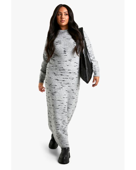 Boohoo Black Plus Soft Knit Marl Knitted Maxi Dress