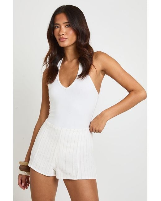 Boohoo White Stripe Linen Look Tailored Shorts