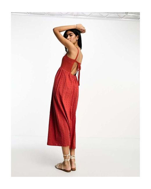 ASOS Red Broderie And Knit Mix Strappy Midi Dress