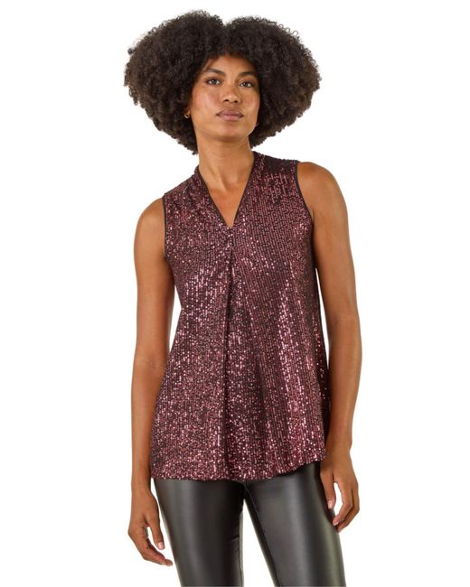 Roman Purple Sequin Pleat Front Vest Top
