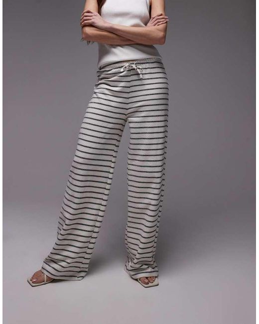 TOPSHOP Gray Drawcord Stripe Wide Leg Trousers