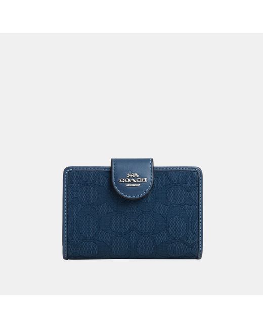 COACH Blue Medium Corner Zip Wallet