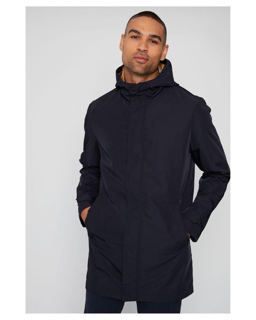 Threadbare Blue Navy 'boynton' Luxe Showerproof Zip Up Hooded Raincoat for men