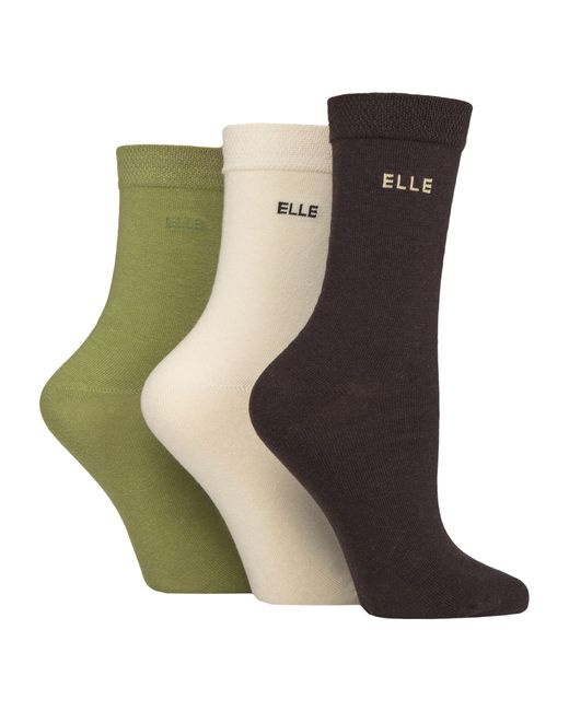 Elle Green 3 Pack Ladies Plain Cotton Socks