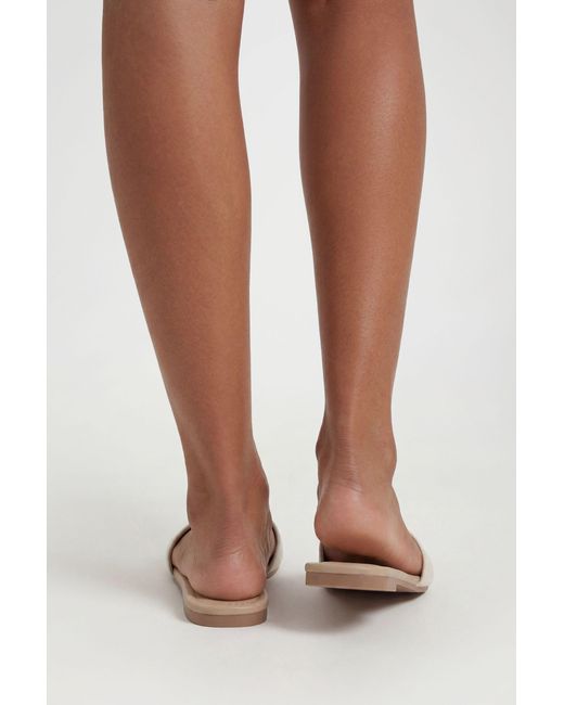 Boohoo Brown Linen Square Toe Basic Sliders