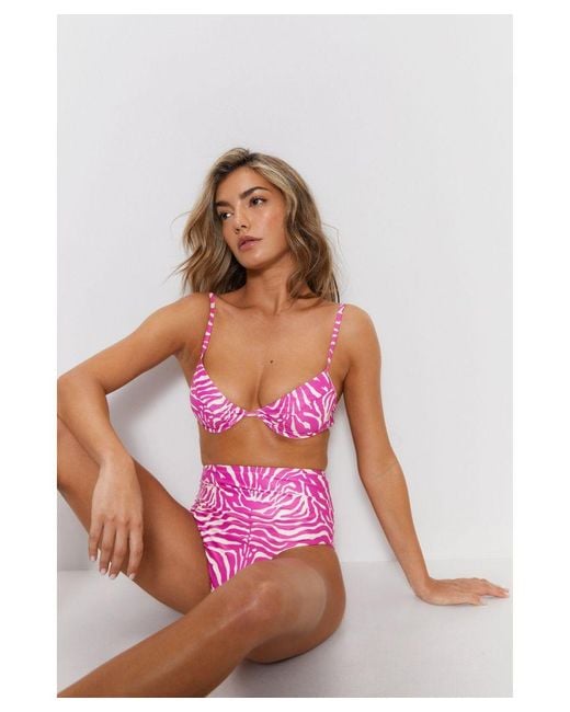 Warehouse Pink Zebra Underwire High Waisted Short Bikini Set