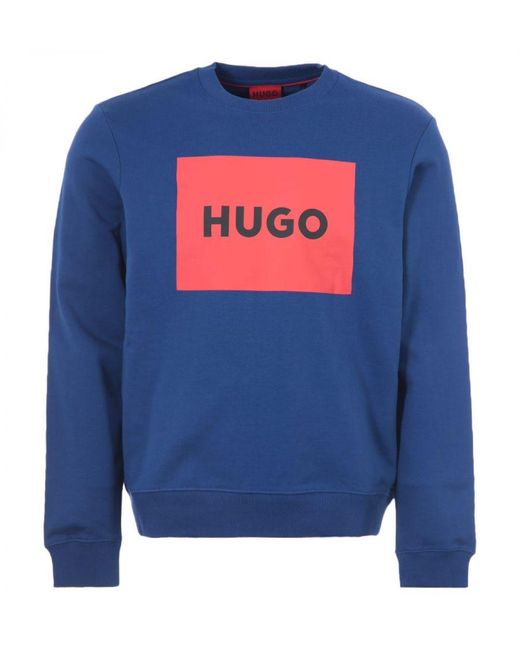 HUGO Blue Duragol Logo Sustainable Crew Neck Sweatshirt for men