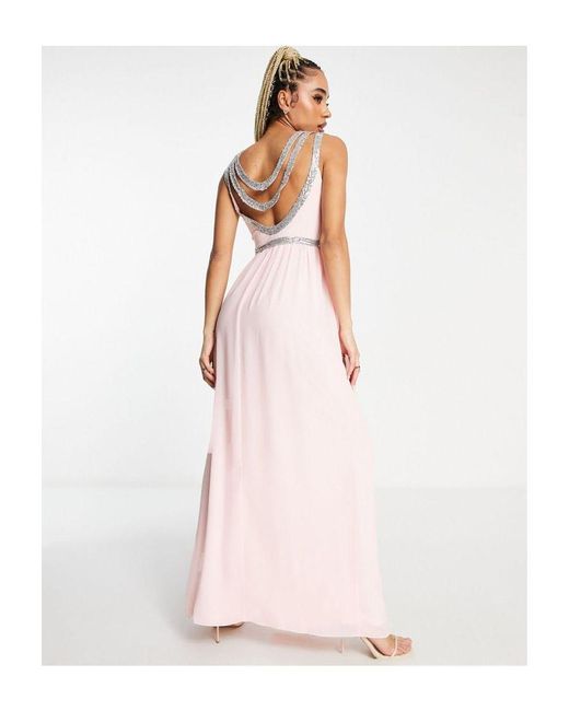 TFNC London Pink Premium Embellished Back And Front Maxi Dress