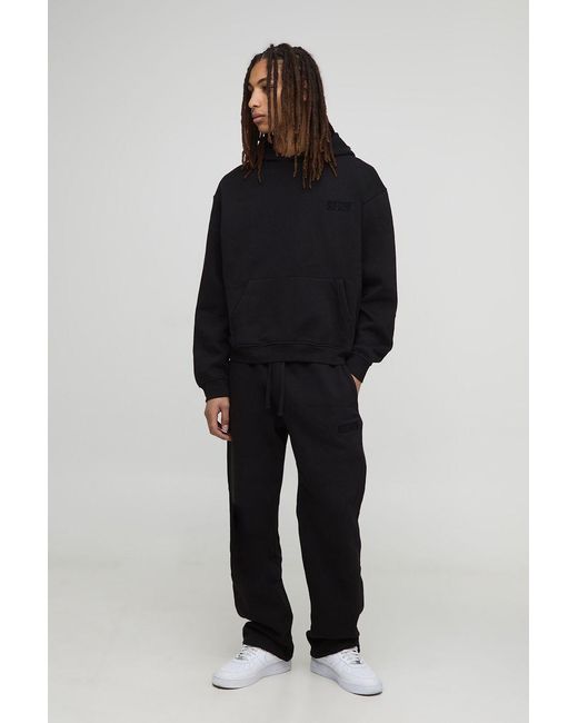 BoohooMAN Black Oversized Raglan Hooded Tracksuit for men