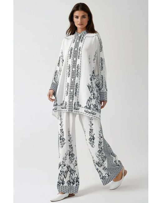 Hiccup Gray Printed Shrt & High Waist Wide Leg Two-Piece Set