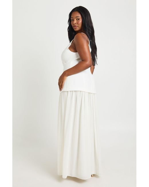Boohoo White Plus Crepe Sleeveless Dress With Chiffon Skirt