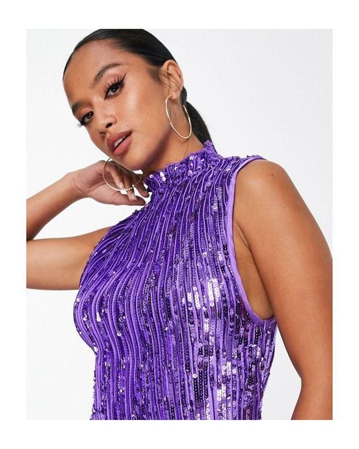 ASOS Purple Design High Neck Embellished Mini Dress