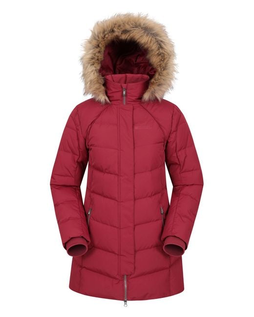 Mountain Warehouse Red 'Isla Ii' Down Jacket Water Resistant Faux Fur Hood Warm Winter Coat