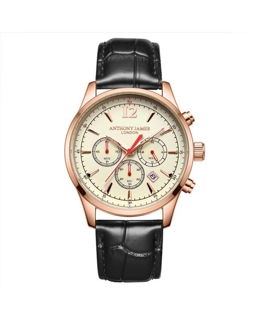 Anthony James White Hand Assembled Classic Chronograph Rose Leather for men