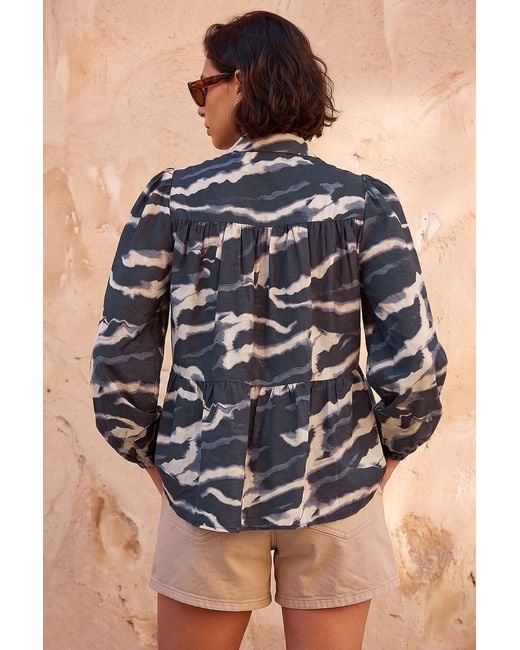 Roman Blue Abstract Print Tiered Shirt
