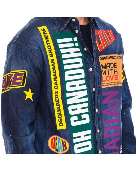 DSquared² Blue Long Sleeve Denim Shirt With Patches S74Dm0505-S30341 for men