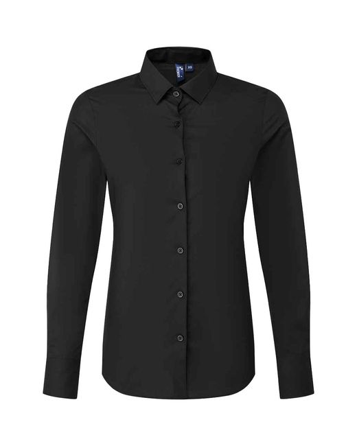 PREMIER Black Ladies Recyclight Poplin Long-Sleeved Formal Shirt