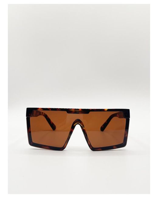 SVNX White Tortoiseshell Oversized Flat Top Square Frame Sunglasses