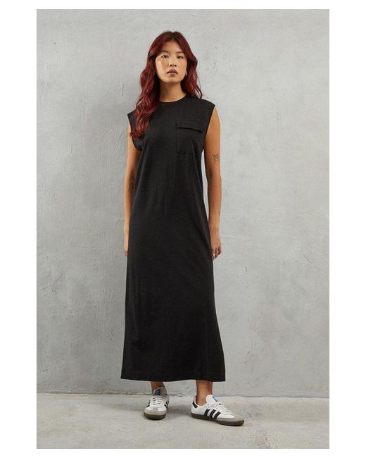 Warehouse Black Sleeveless T-Shirt Midi Dress