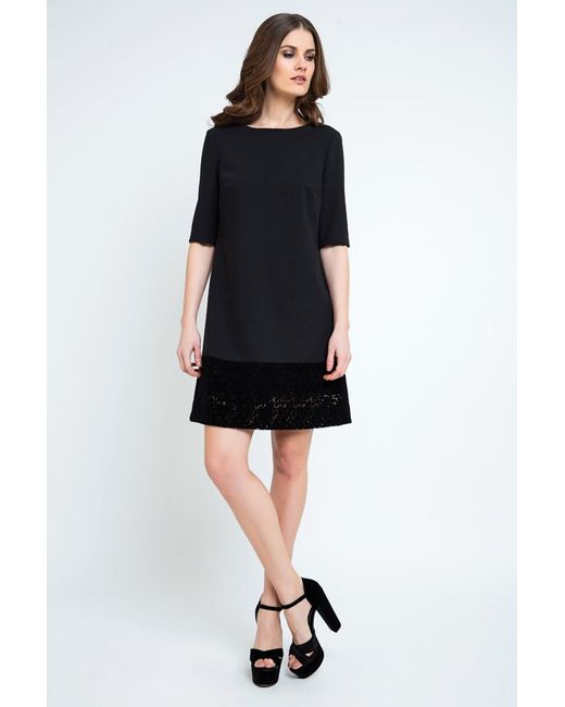 Conquista Black A Line Dress With Lace Detail