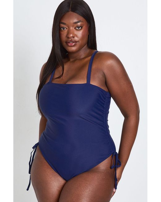 Boohoo Blue Plus Ruched Swimsuit