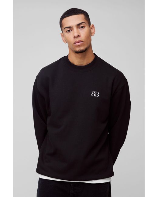 BoohooMAN Black Oversized B Embroidered Sweatshirt for men
