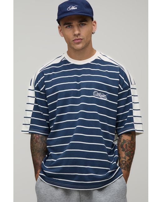BoohooMAN Blue Contrast Stripe Short Sleeve T-Shirt for men