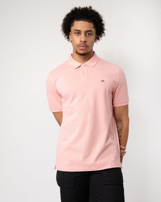 Gant Pink Regular Fit Short Sleeve Shield Logo Pique Polo for men