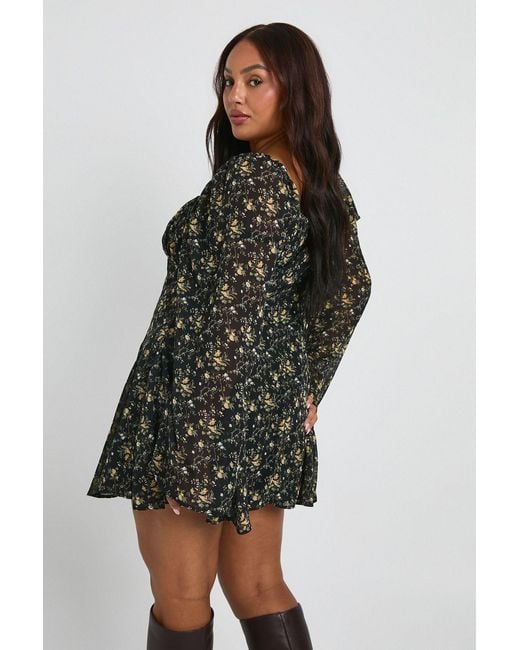 Boohoo Black Plus Floral Chiffon Godet Skater