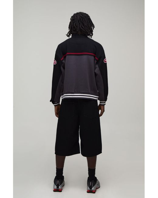 BoohooMAN Black Boxy Fit Biker Neck Colour Block Moto Jersey Jacket for men