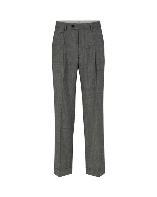 Boss Gray Peet Pleat Solid Patterned Cuffed Trousers for men