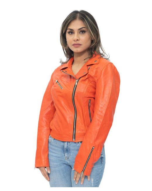 Infinity Leather Orange Classic Biker Brando Jacket-Baku