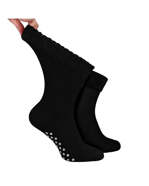 Dr.Socks Black Extra Wide Winter Bed Socks With Grips for men