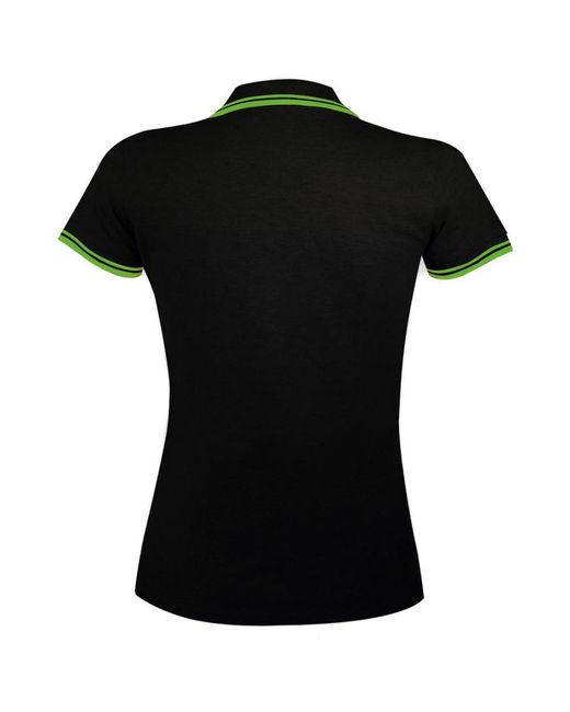 Sol's Black Ladies Pasadena Tipped Short Sleeve Pique Polo Shirt /Lime) Cotton