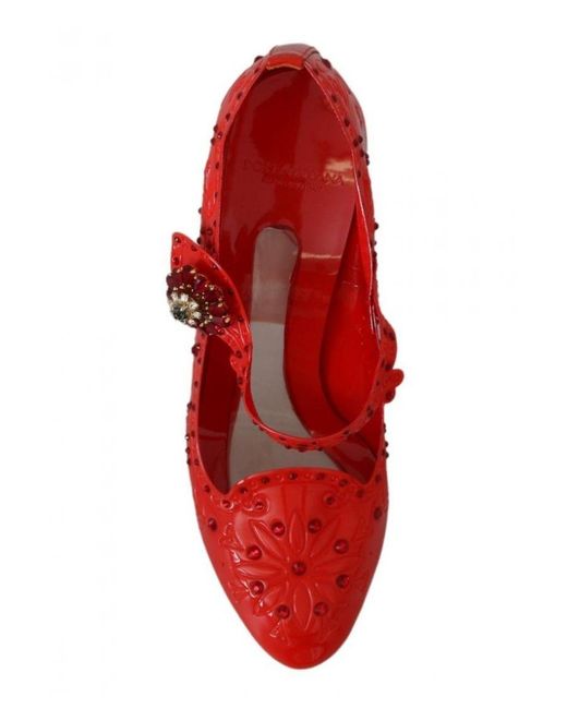 Dolce & Gabbana Red Floral Crystal Cinderella Heels Shoes