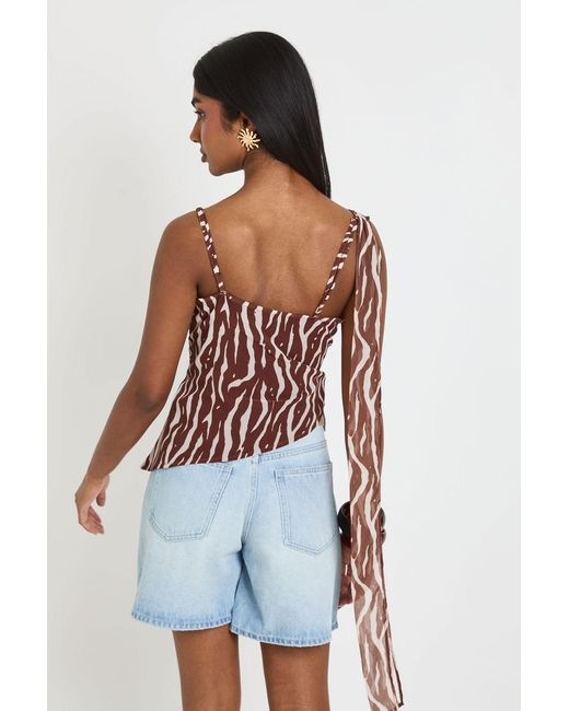 Boohoo White Zebra Chiffon Scarf Cami Top