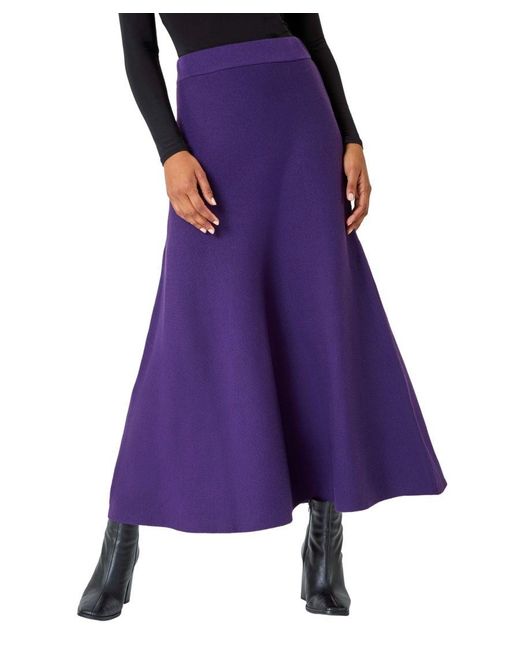 Roman Purple Plain Knitted Midi Skirt