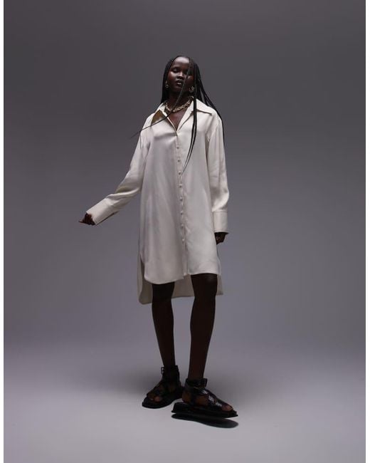 TOPSHOP Gray Premium Satin Mini Shirt Dress With Step Hem