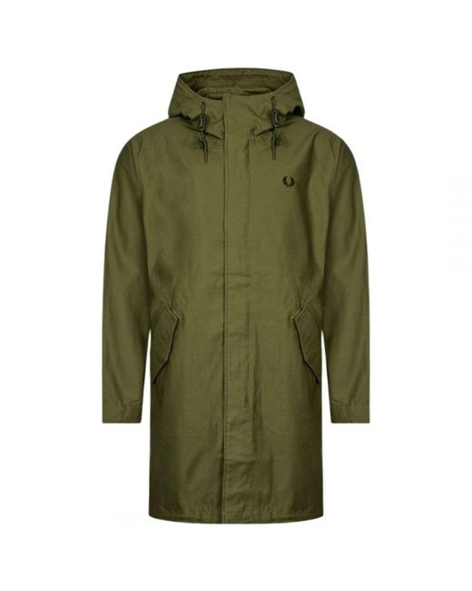 Fred Perry Green Hooded Shell Parka Jacket for men