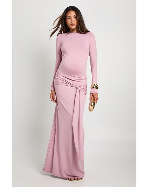 Boohoo Pink Maternity Under Bump Tie Drop Hem Maxi