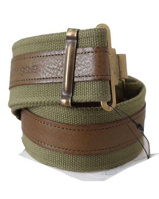 Ermanno Scervino Green Leather Rustic Bronze Buckle Army Belt Cotton