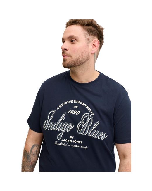 Jack & Jones Blue Graphic T Shirt Round Neck Tee Plus Size for men