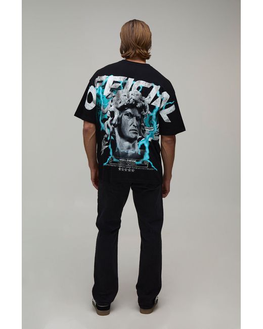 BoohooMAN Blue Oversized Statue Over The Seams Print T-Shirt Cotton for men